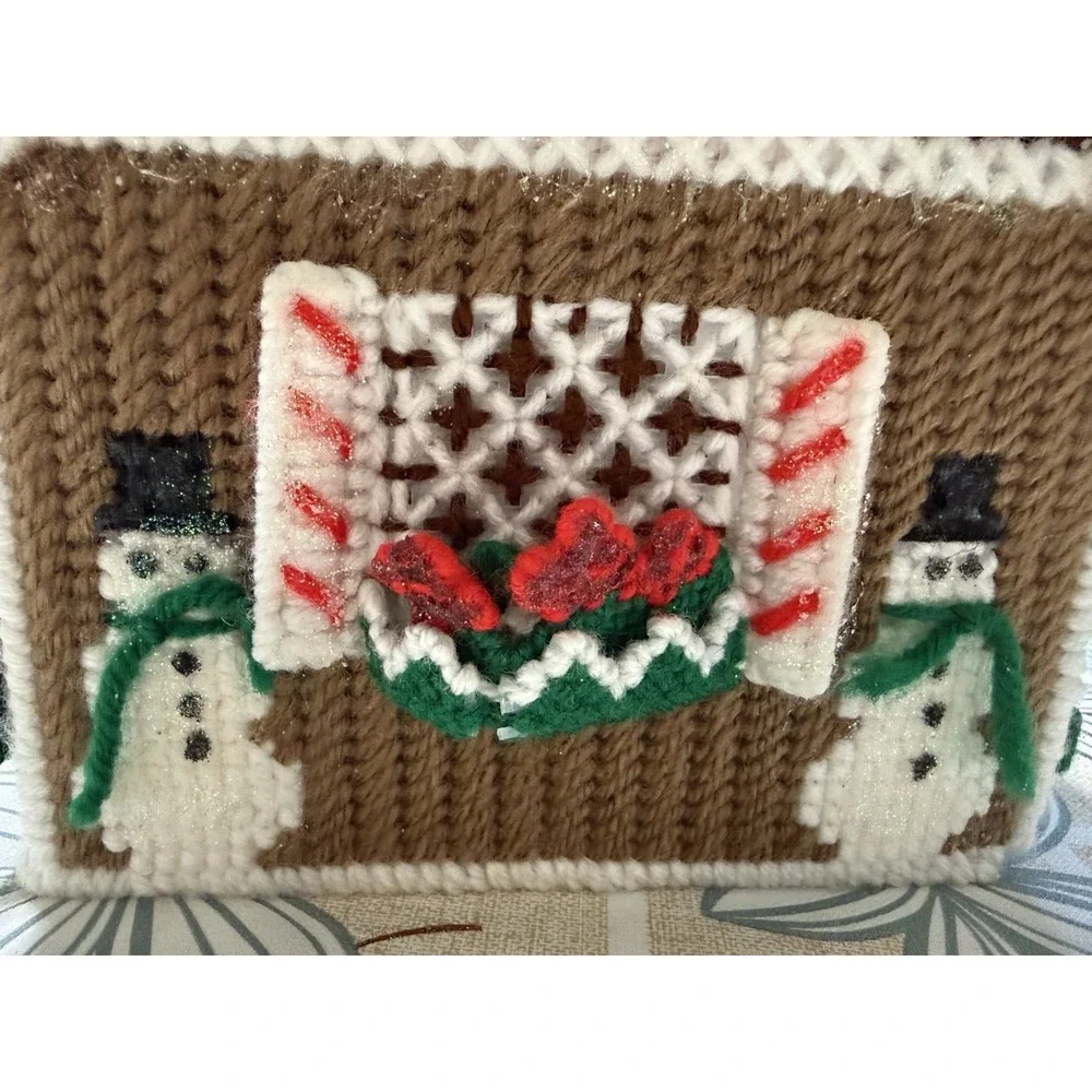 Vintage Handmade Plastic Canvas Needlepoint‎ Christmas House Gingerbread Decor